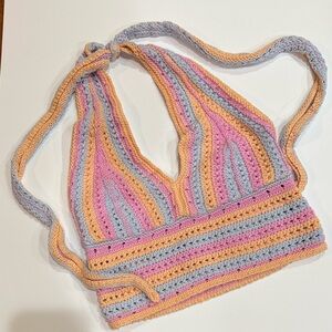Hollister Multicolor Crochet Halter Top Size Small.